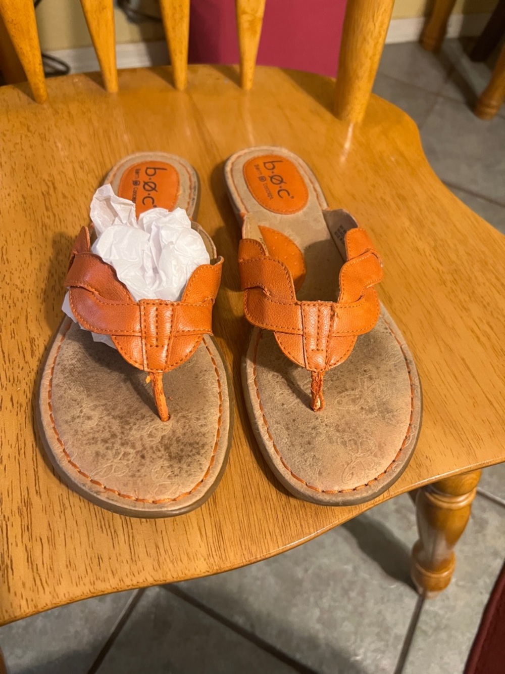 b.o.c. Orange Leather Thong Sandals with Leaf Strap Detail